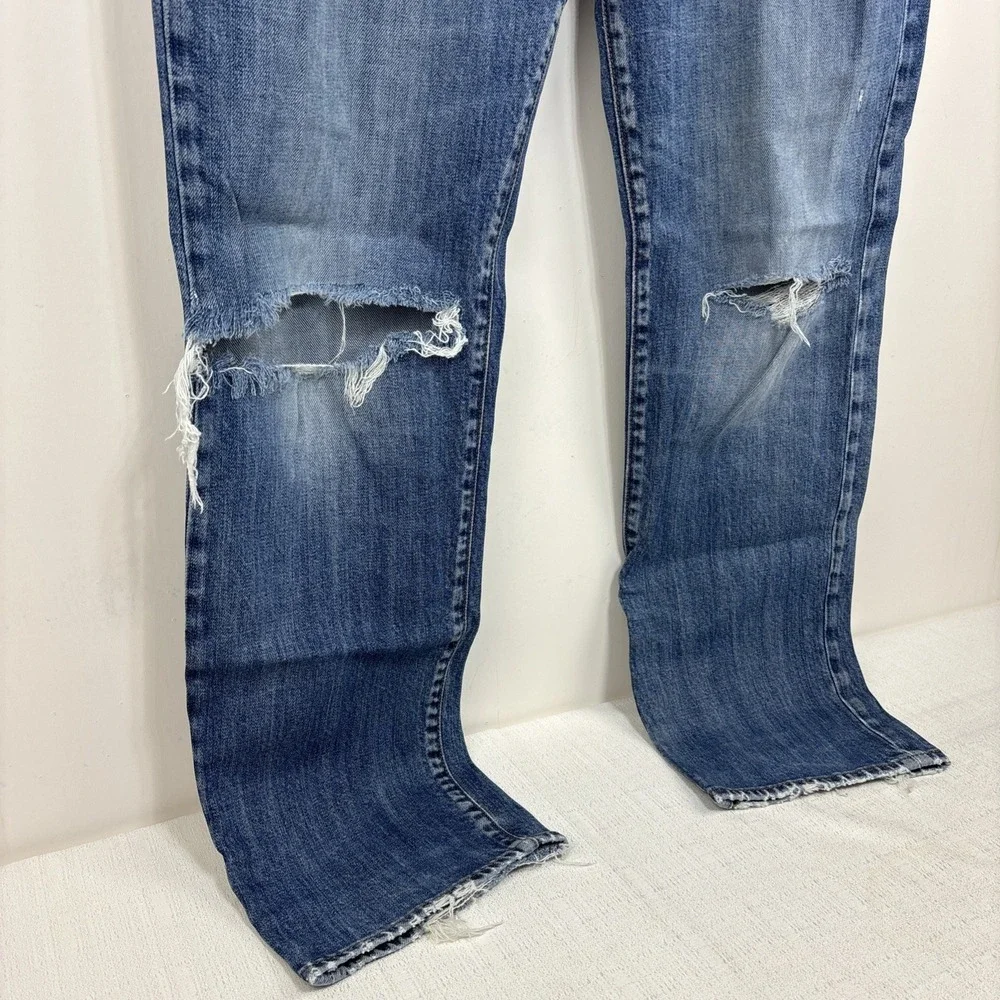 Lucky Brand 121 Slim‎ Men's Jeans Size 34x30 Blue Medium Wash Distressed Look